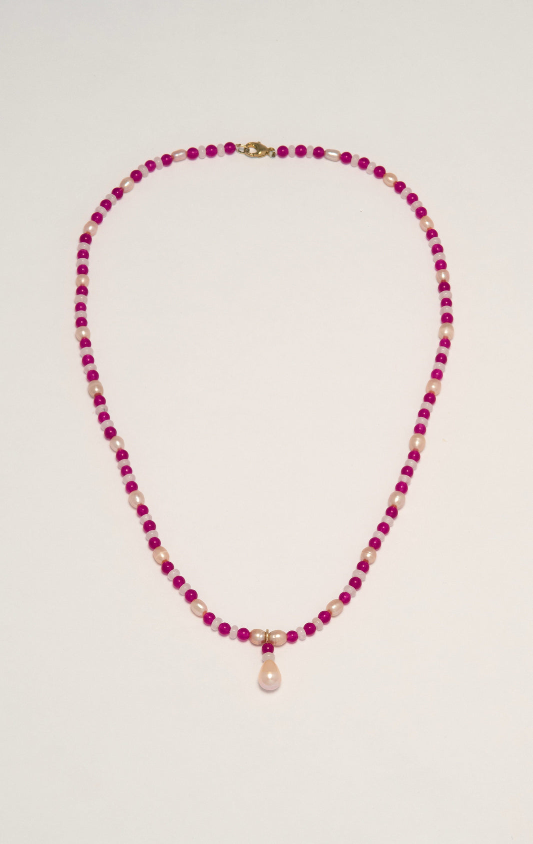 9kt Gold Pink City Necklace with Single Drop Pearl Pendant