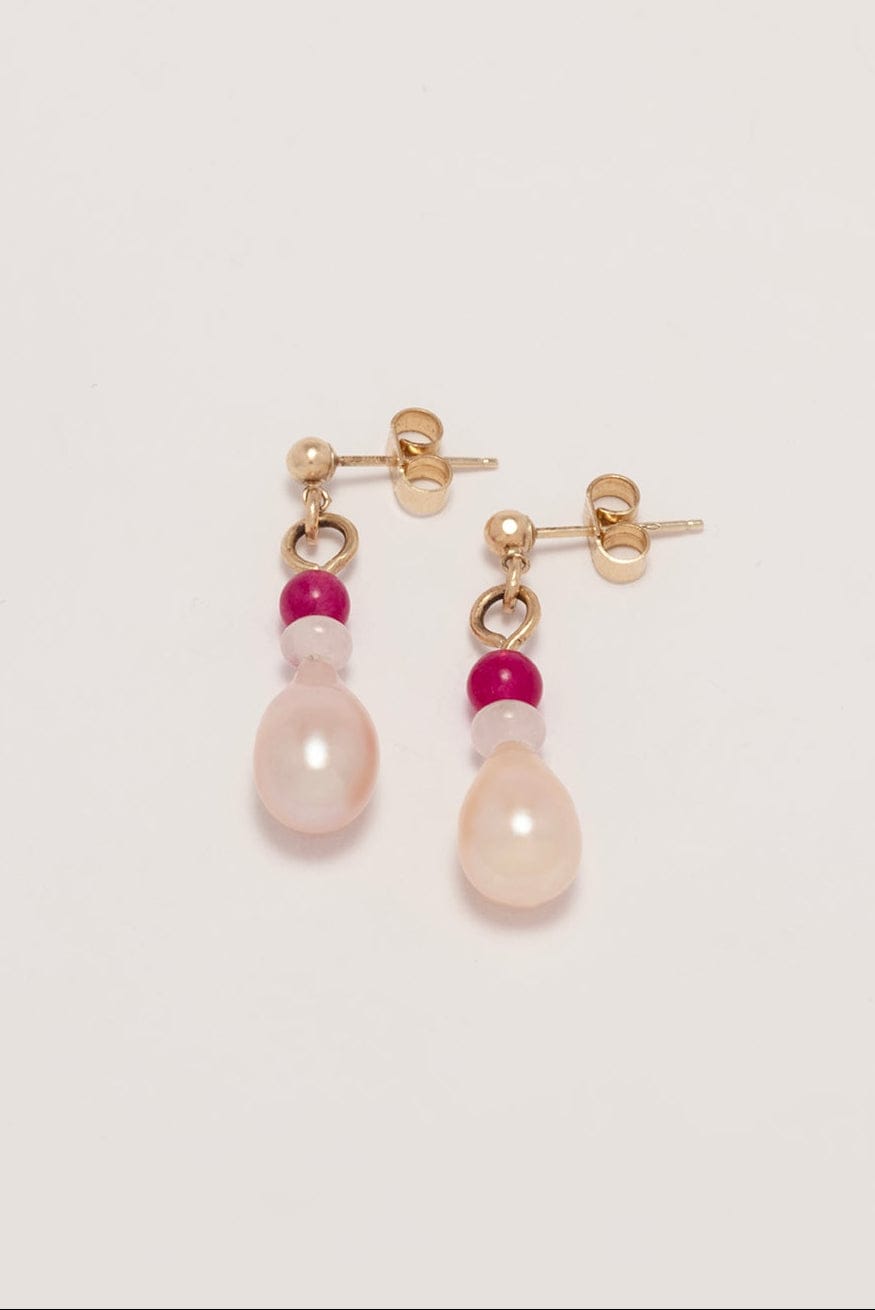 9kt Gold Pink City Double Drop Pearl Earrings