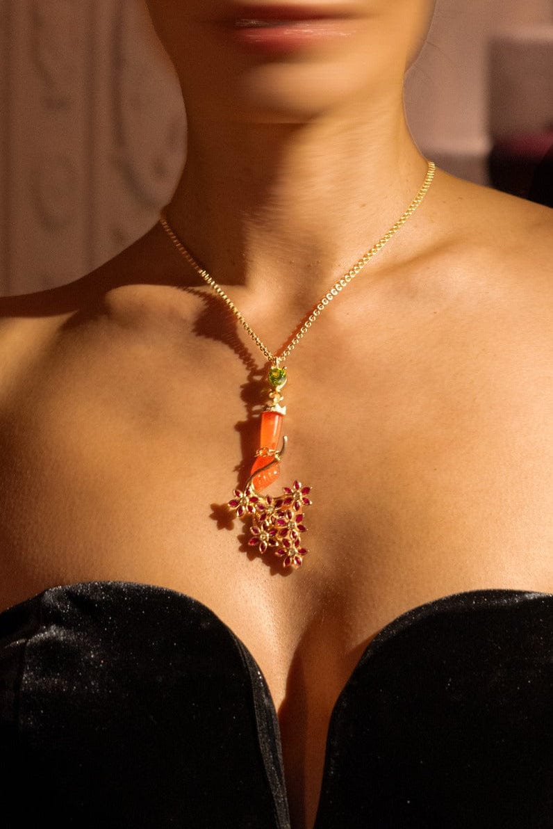 9kt Gold Red Lotus Necklace