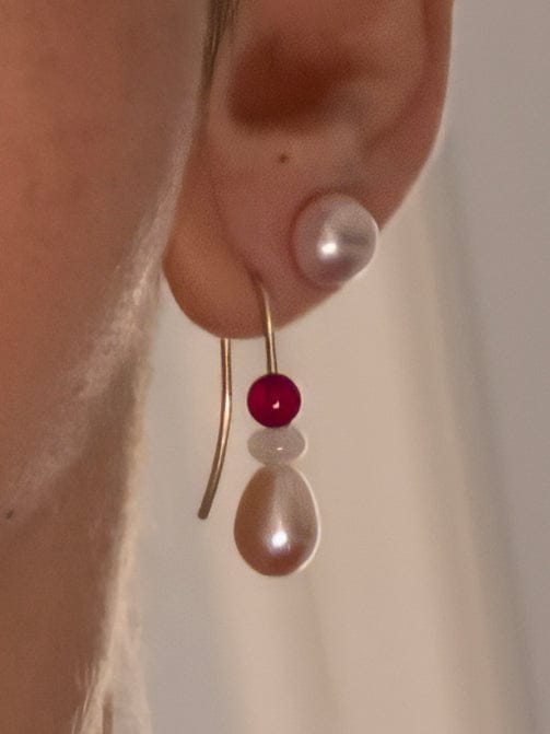 9kt Gold Pink City Single Drop Pearl Hook Earrings