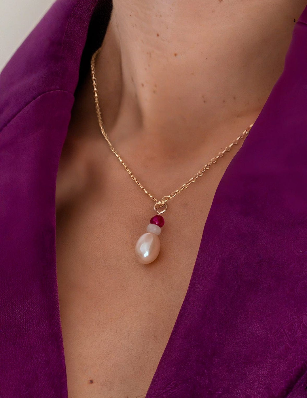 9kt Gold Pink City Single Drop Pearl Pendant